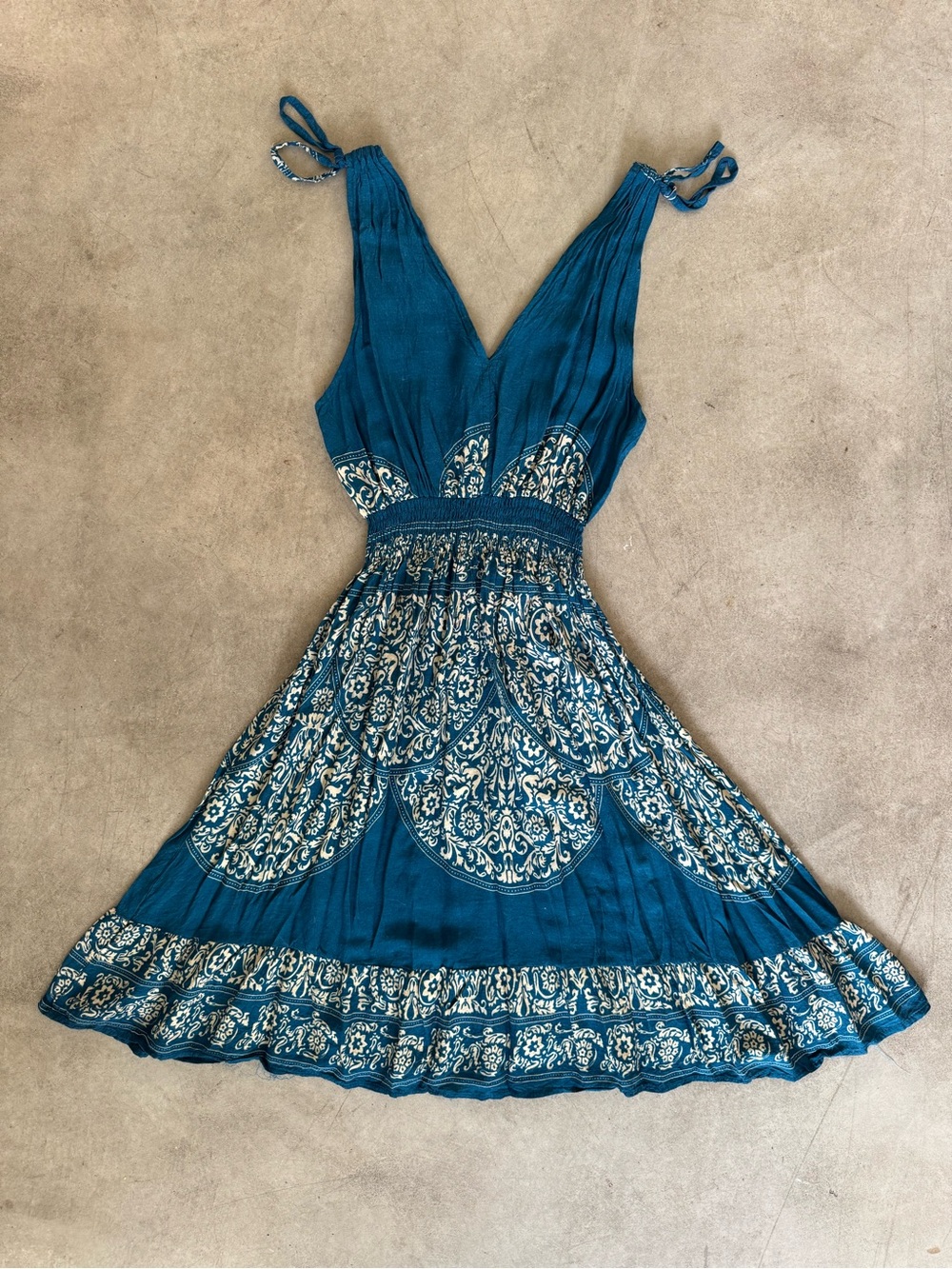 Teal Floral-Print V-Neck Summer Dress
